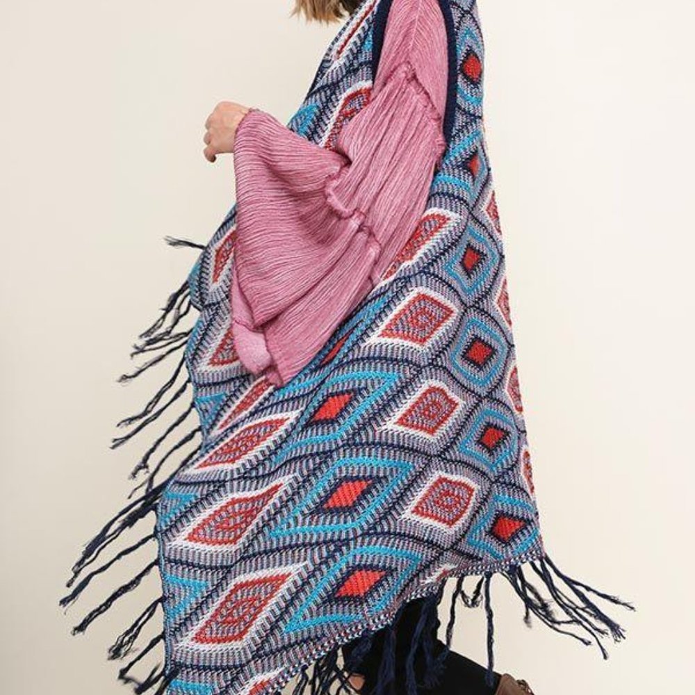 Multicolor Diamond Knit Open Long Body Vest